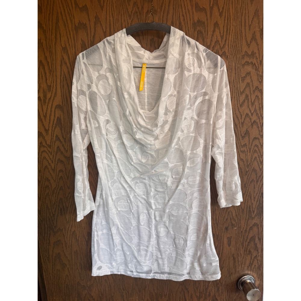 Lole Womens White‎ Burnout Cowl Neck Top 3/4 Sleeve Activewear Size S